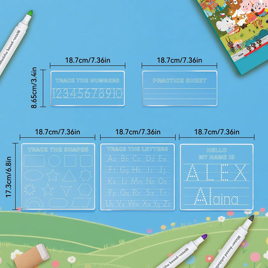 Personalized Name Practice Trace Board Custom Name Tracing Dry Erase Board Customized Rewritable Acrylic Alphabet and Number Handwriting Sign for Boys Girls School 5 * 7 inch