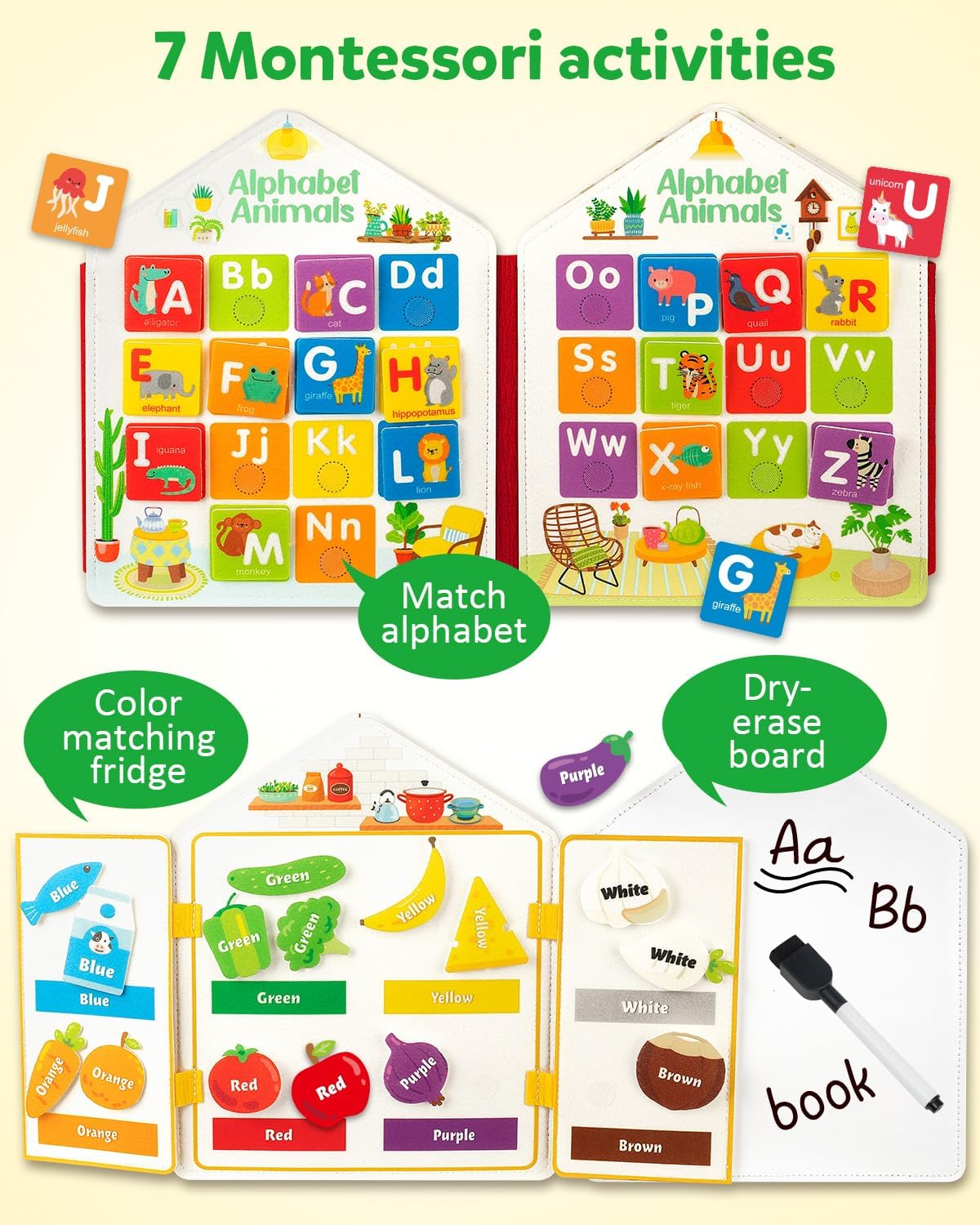 Coogam Toddler Felt Montessori Busy Book, Activity Busy Sensory Boards Fine Motor Skill Quiet Book Car Travel Busy Binder Autism Toys Preschool Learning Educational Toy Gift for 3 4 5 Year Old Kids