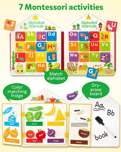 Coogam Toddler Felt Montessori Busy Book, Activity Busy Sensory Boards Fine Motor Skill Quiet Book Car Travel Busy Binder Autism Toys Preschool Learning Educational Toy Gift for 3 4 5 Year Old Kids