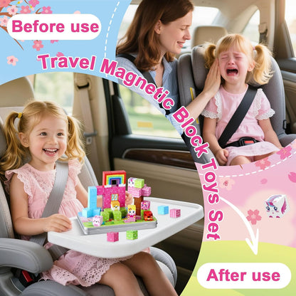 QOUBAI 45PCS Mini Magnetic Blocks Travel Toys, Magnet Building Cubes Tiles Set with Portable Iron Case, Learning Activities Gifts for Kids Toddlers Boys & Girls Ages 3-8 (Construction)