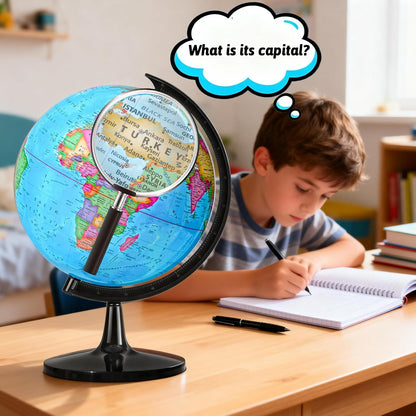 Classroom Globes Elementary, 13in Large Globe More Detailed with Countries & Capitals & State Capitals, Political Teaching Tool for Adults & Children - No Assembly Required