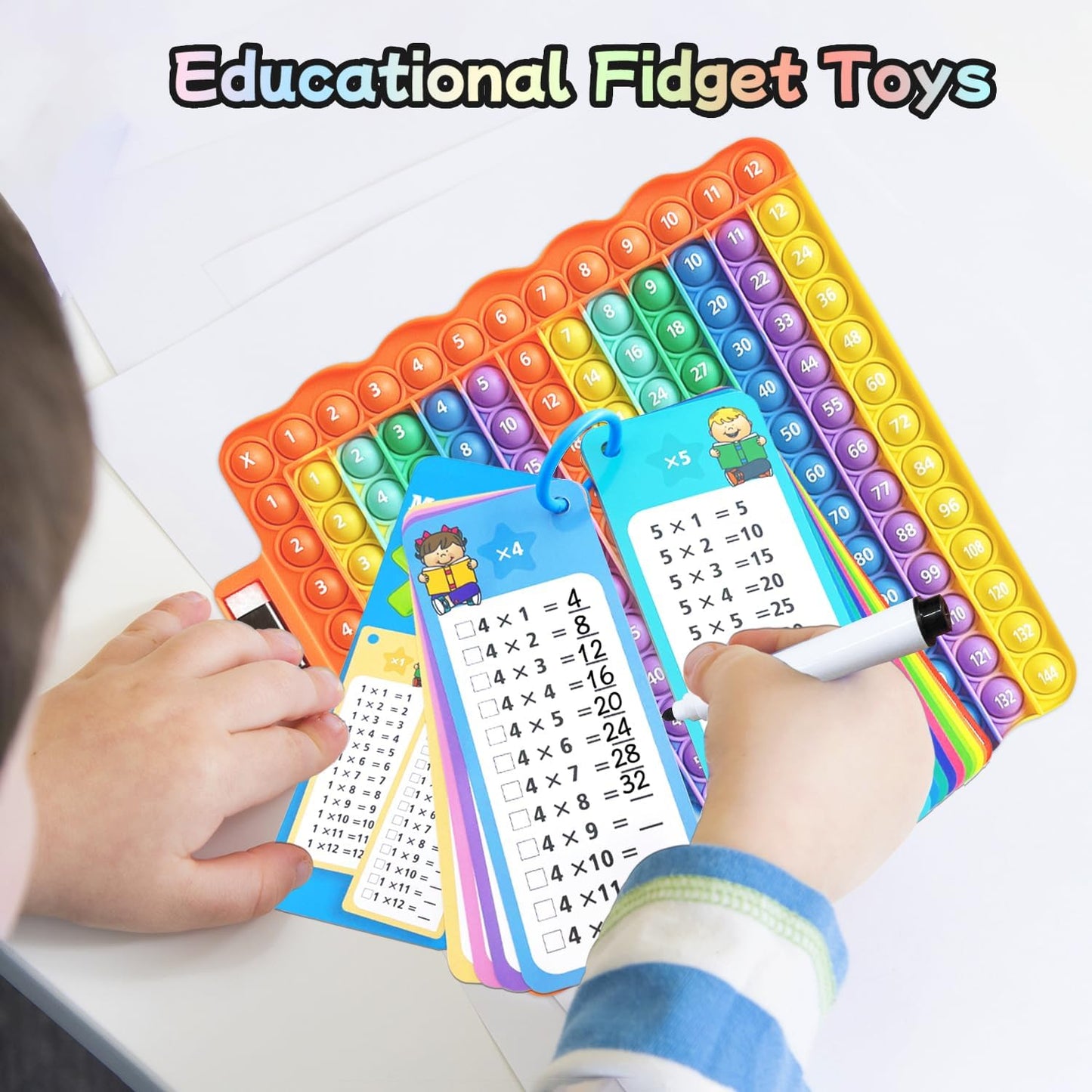 Multiplication Flash Cards + Pop Fidget Multiplication Chart, Times Table Educational Flashcard 3rd Grade, 4th, 5th, 6th Grade
