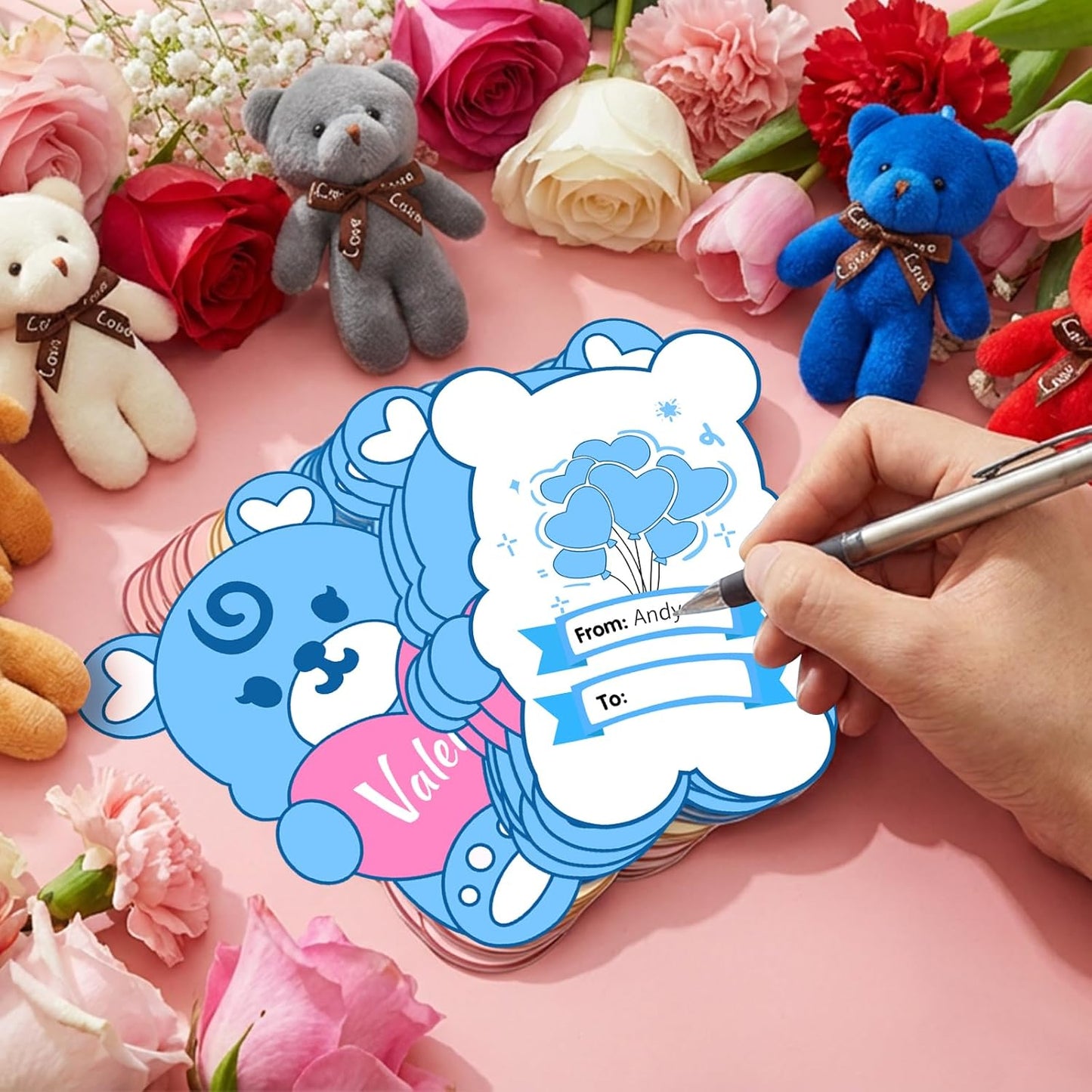 24 Pcs Valentine's Day Gift Mini Plush Bear Toys with Bear-Shaped Cards, 4.7 Inch Stuffed Animal Dolls for Keychain DIY, Kids Classroom Birthday Party Favors Classroom Exchange Prize Supplies