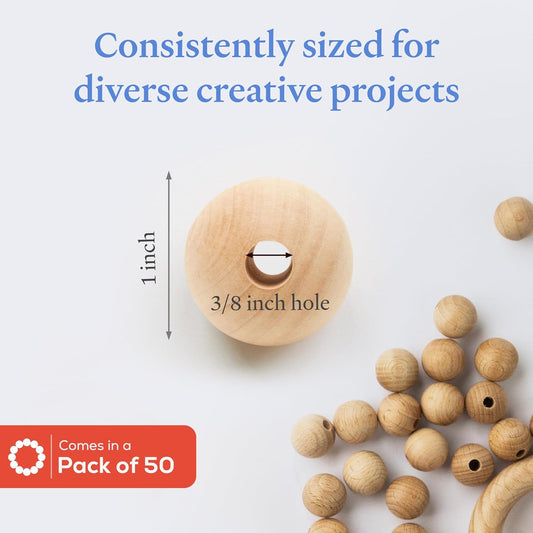 Large Wooden Beads for Crafts - Pack of 6 32mm 1-1/4 x 3/8 Inch Hole Large Wood Beads for Crafts withHoles for DIY | Round Wooden Balls for Crafts | Wood Beads for Jewelry Making | Woodpeckers