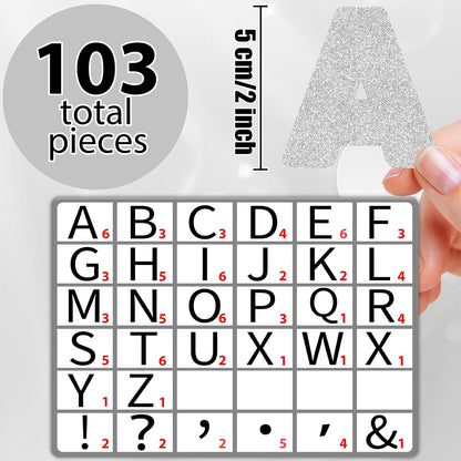 Qyeahkj 103 Pcs Glitter Silver Magnetic Letters - 2'' Alphabet Letters Kit for Classroom, Whiteboard, Fridge, Teachers & Preschool Learning