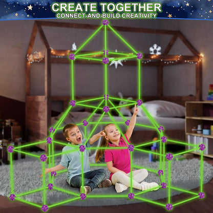 V-Opitos 140 Pack Glow in The Dart Fort Building Kits for Kids Age 4, 5, 6, 7, 8+ Years Old, STEM Building Toys for DIY Castles, Tunnels, Ideal Christmas, Birthday Gifts for Boys & Girls