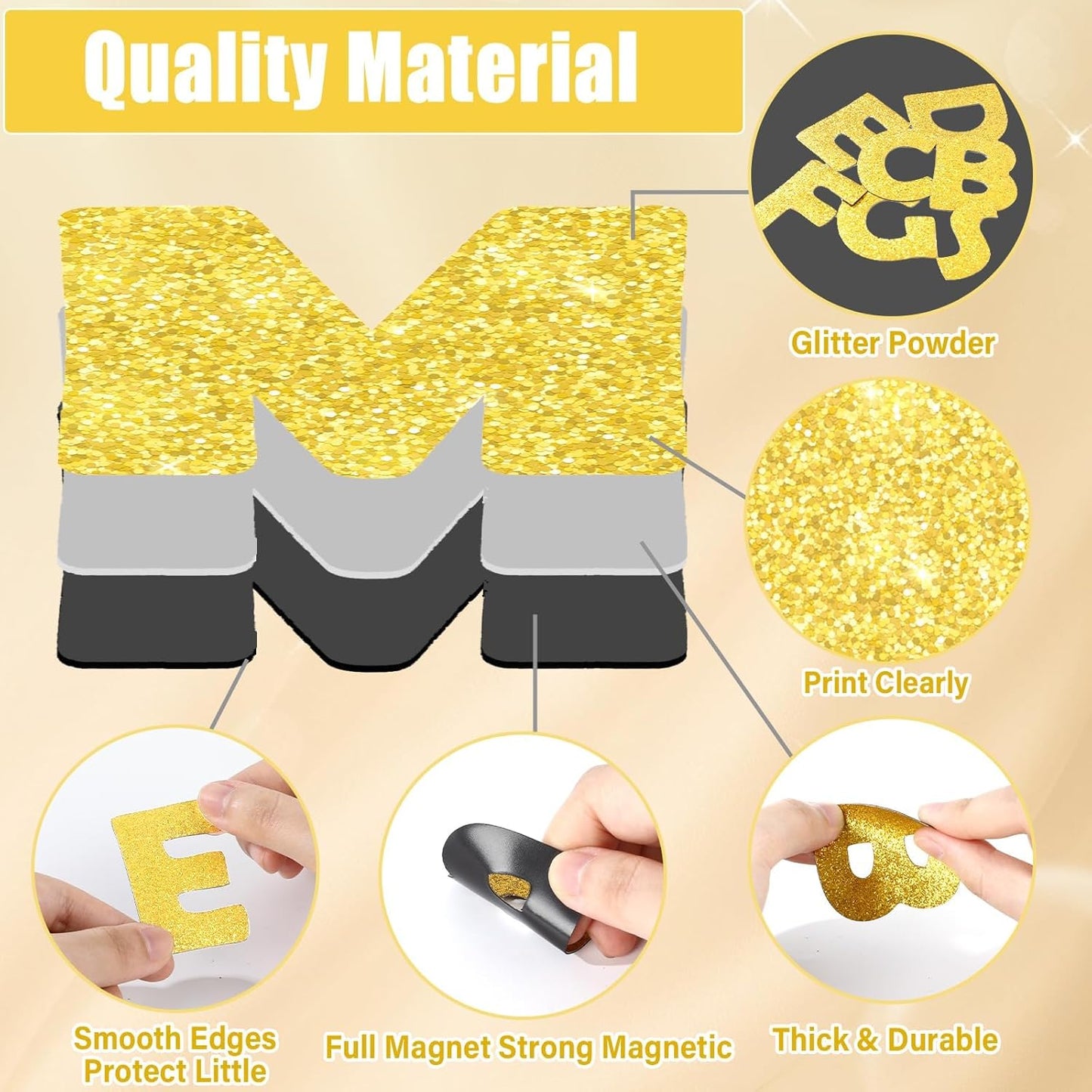 Qyeahkj 103 Pcs Glitter Silver Magnetic Letters - 2'' Alphabet Letters Kit for Classroom, Whiteboard, Fridge, Teachers & Preschool Learning