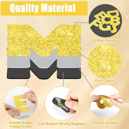 Qyeahkj 103 Pcs Glitter Silver Magnetic Letters - 2'' Alphabet Letters Kit for Classroom, Whiteboard, Fridge, Teachers & Preschool Learning