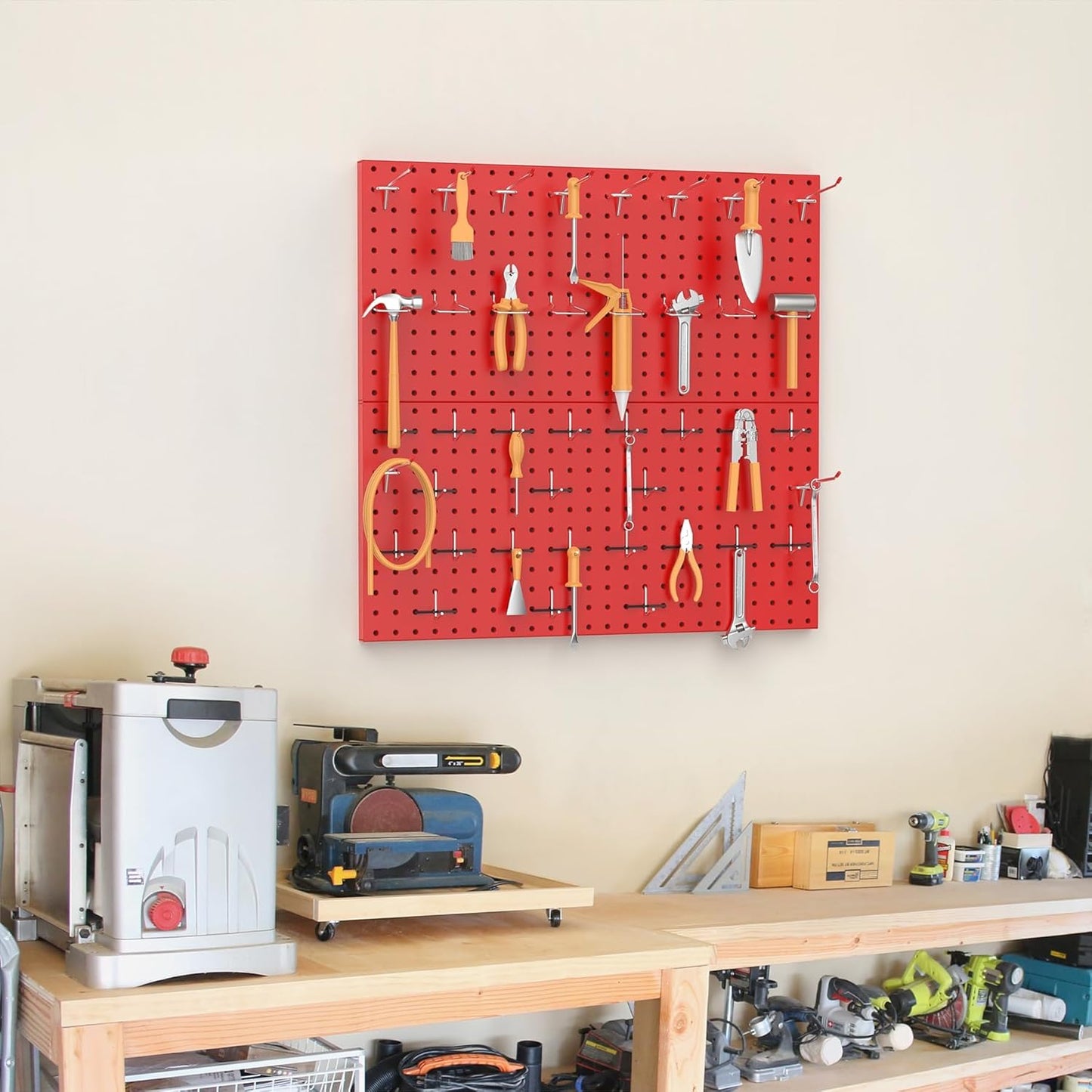 TORACK Metal Pegboard Wall Organizer 24" x 24" or 12" x 48", 70 PCS Tools Storage Pegboard for Garage Tool Organizer Pegboard with Peg Board Hooks for Workbench(Blue)