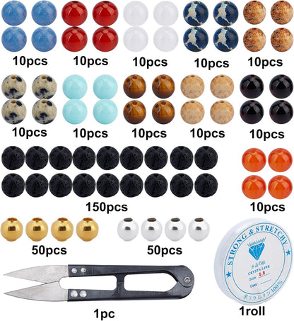 SUNNYCLUE 1 Box 300+Pcs DIY 10 Sets Solar System Bracelets Kit Universe Galaxy The Nine Guardian Planets Bracelet Necklace Tiger Eye Bead Natural Gemstone Beads for Jewelry Making Kits Craft