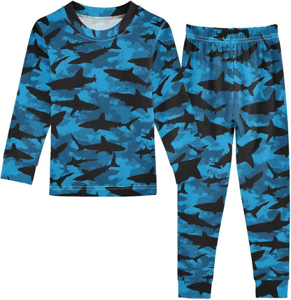 ALAZA Shark Starfish Palm Tree 2 Piece Pajama Set Long Sleeve Top and Pants Sleepwear Unisex - Colors B