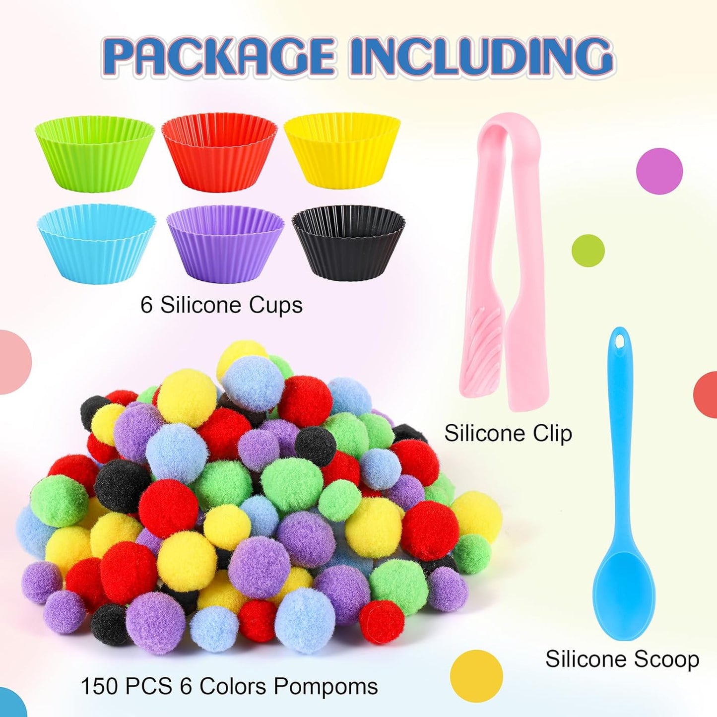 114 PCS Fine Motor Skills Sensory Bin Filler Includes 10 Sorting Bowls, 100 Pom Poms, 2 Tweezers, 2 Scooper Scissors for Kids Early Education, Counting Sorting Training Development