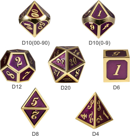 DnDnD Heavy Polyhedral Metal Dice Set with Metal Box, 7-die Shiny Blue Surface with Golden Number for RPG,Dungeons and Dragons,Pathfinder,Shadowrun,D&D,Role Palying Game and Math Teaching - Colors B