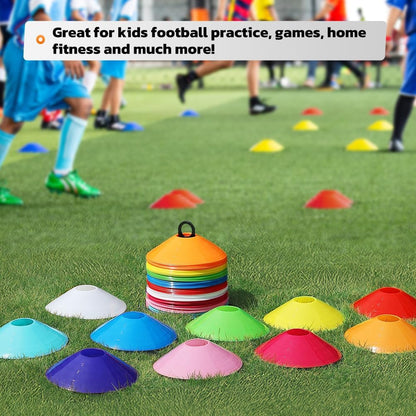 GHB Soccer Cones 25/50/100 Pack Disc Soccer Sport Cones Training Field Marker Agility Cones for Traffic, Basketball, Coaching, Practice Equipment Includes Cone Drills Guide
