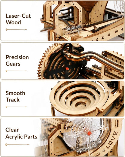 3D Wooden Puzzles Marble Run Chain Kit, Wood Creative Mechanical Puzzles Assembly Model Building Kits to Build for Adults & Kids, DIY Wooden Puzzle Hobbies Toys for Adults &Teens Gifts