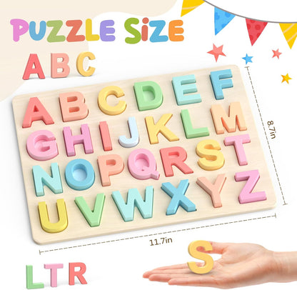 Zeoddler Alphabet Puzzles, ABC Preschool Learning Toys, Wooden Toys for Toddlers, Alphabet Shape Puzzles for Kids, Gift for Girls Boys