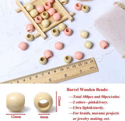 120 11x12mm White Wooden Beads with 5mm Large Hole Barrel Wood Spacer Loose Beads for Handmade Crafts Making