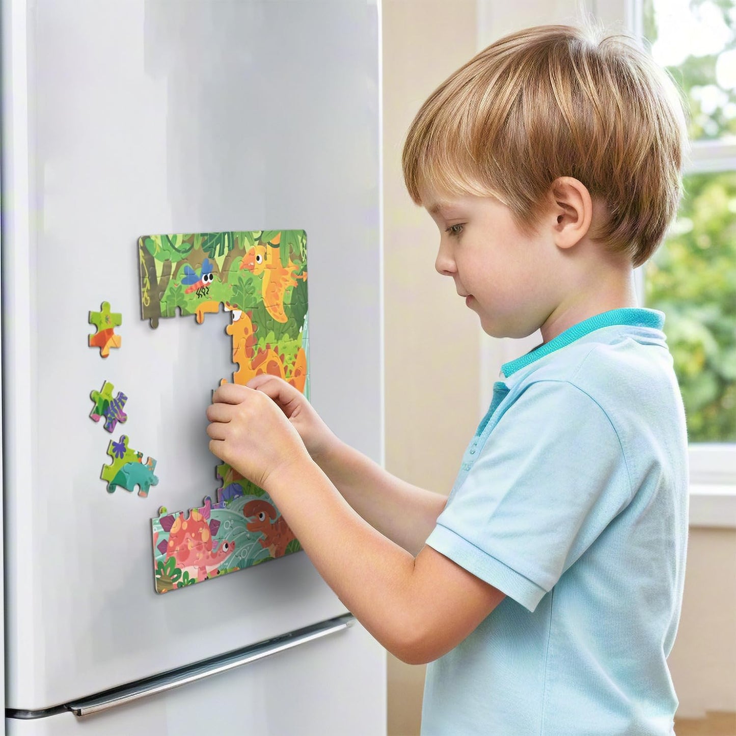 D-KINGCHY Magnetic Puzzles for Kids Ages 5+, 2-in-1 Puzzle Book 60 72 Pieces, Travel Jigsaw Puzzles, Road Trips Toys for 5 6 7 8 Boys Girls Birthday Gift (Dinosaur and Space)