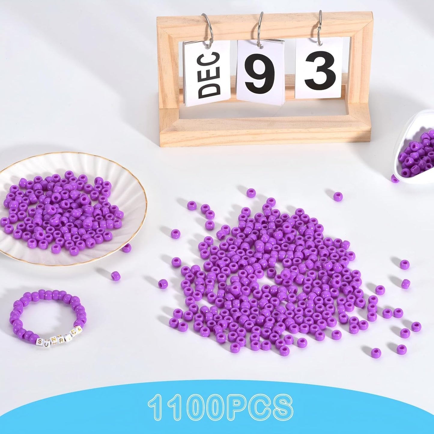 1100Pcs Red Pony Beads 6x9mm Large Hole Plastic Hair Beads for Braids, Kandi Bracelets, Keychains, Jewelry Making