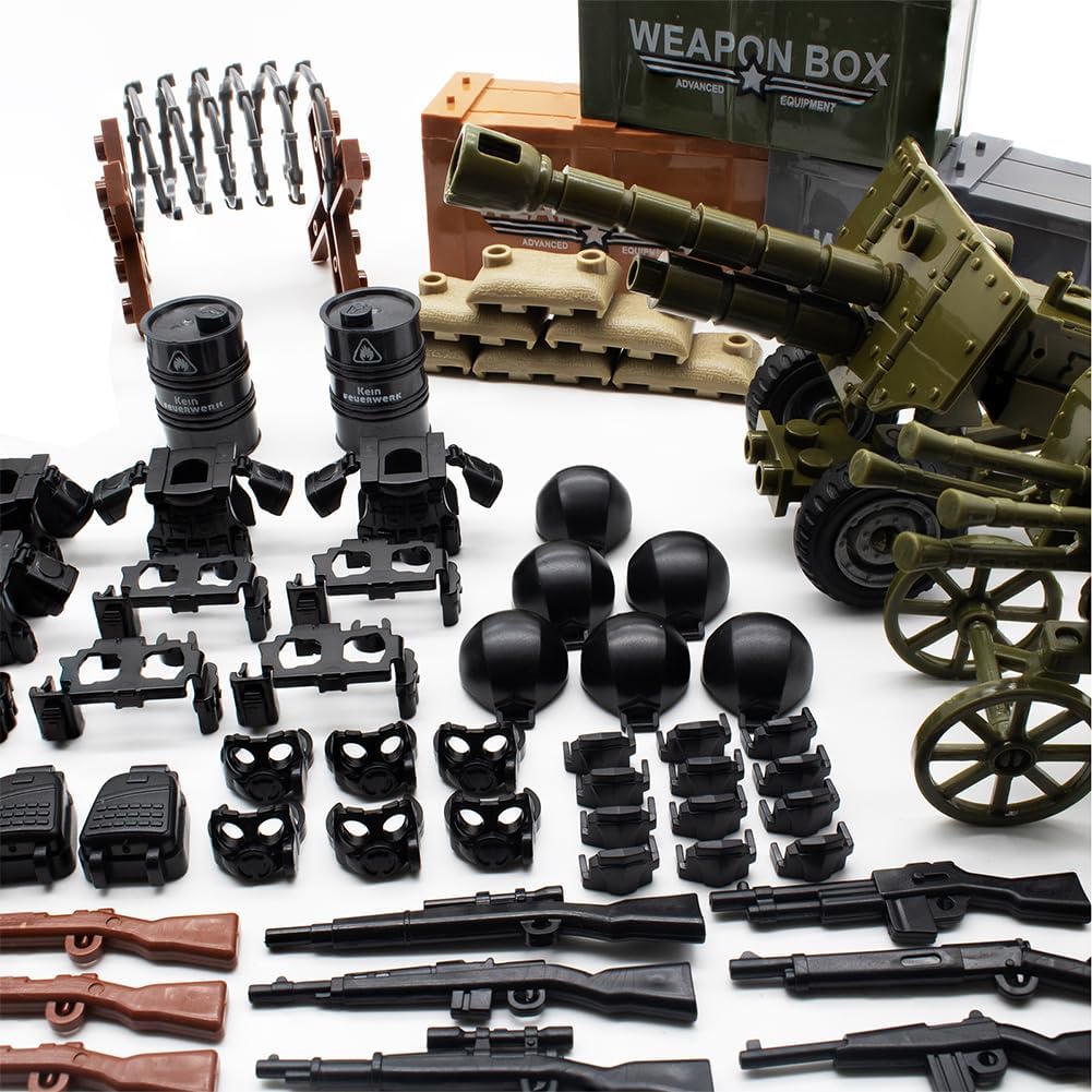 WW2 Military Soldier Weapons Pack Accessories Kits Toys, Army Equipment Gear Sets Blocks Model Weapon Sets for German Soldier Figures, Accessories Compatible with Major Mini Figure, Birthday Gift