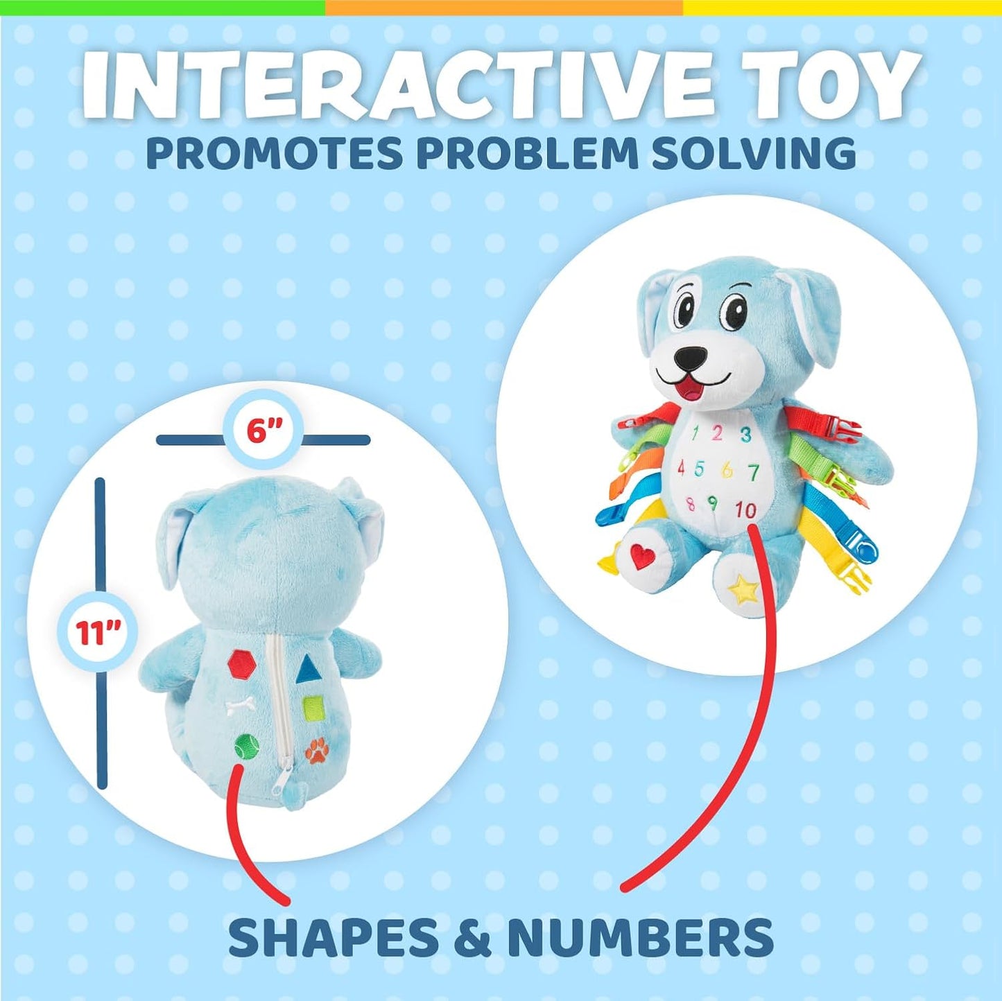 Buckle Toys Barkley Dog - Plush Animal Learning Toy - Develop Fine Motor Skills - Counting and Color Recognition Stuffed Animal - Perfect Travel Toddlers Essentials