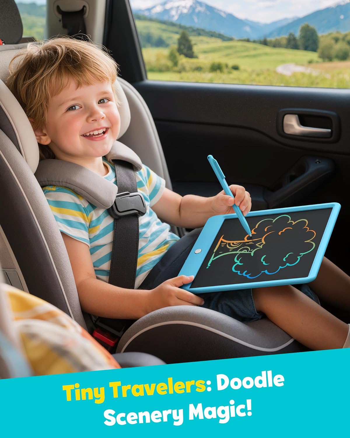 TEKFUN LCD Writing Tablet for Kids, 10-inch Coloring Drawing Pad, Mess Free Doodle Board, Airplane Travel Toys for Boys and Toddlers, Road Trip Essentials, Gifts for 3 4 5 6 7 8 Year Old Girls(Blue)