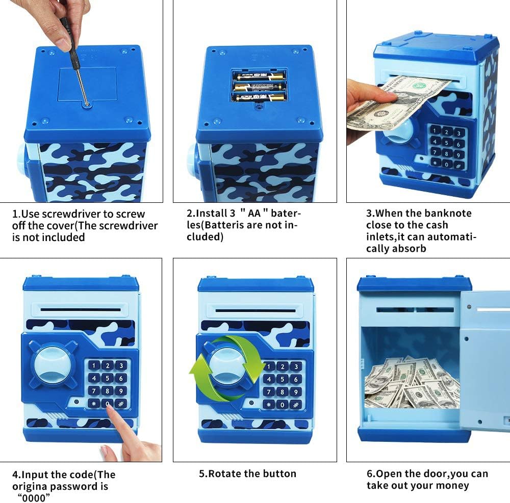 Mini ATM Piggy Bank ATM Machine Best Gift for Kids,Electronic Code Piggy Bank Money Counter Safe Box Coin Bank for Boys Girls Password Lock Case (Rose Gold)