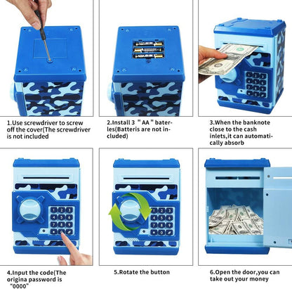 Mini ATM Piggy Bank ATM Machine Best Gift for Kids,Electronic Code Piggy Bank Money Counter Safe Box Coin Bank for Boys Girls Password Lock Case (Rose Gold)
