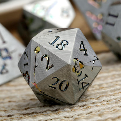 DnDnD Heavy Polyhedral Metal Dice Set with Metal Box, 7-die Shiny Blue Surface with Golden Number for RPG,Dungeons and Dragons,Pathfinder,Shadowrun,D&D,Role Palying Game and Math Teaching - Colors B