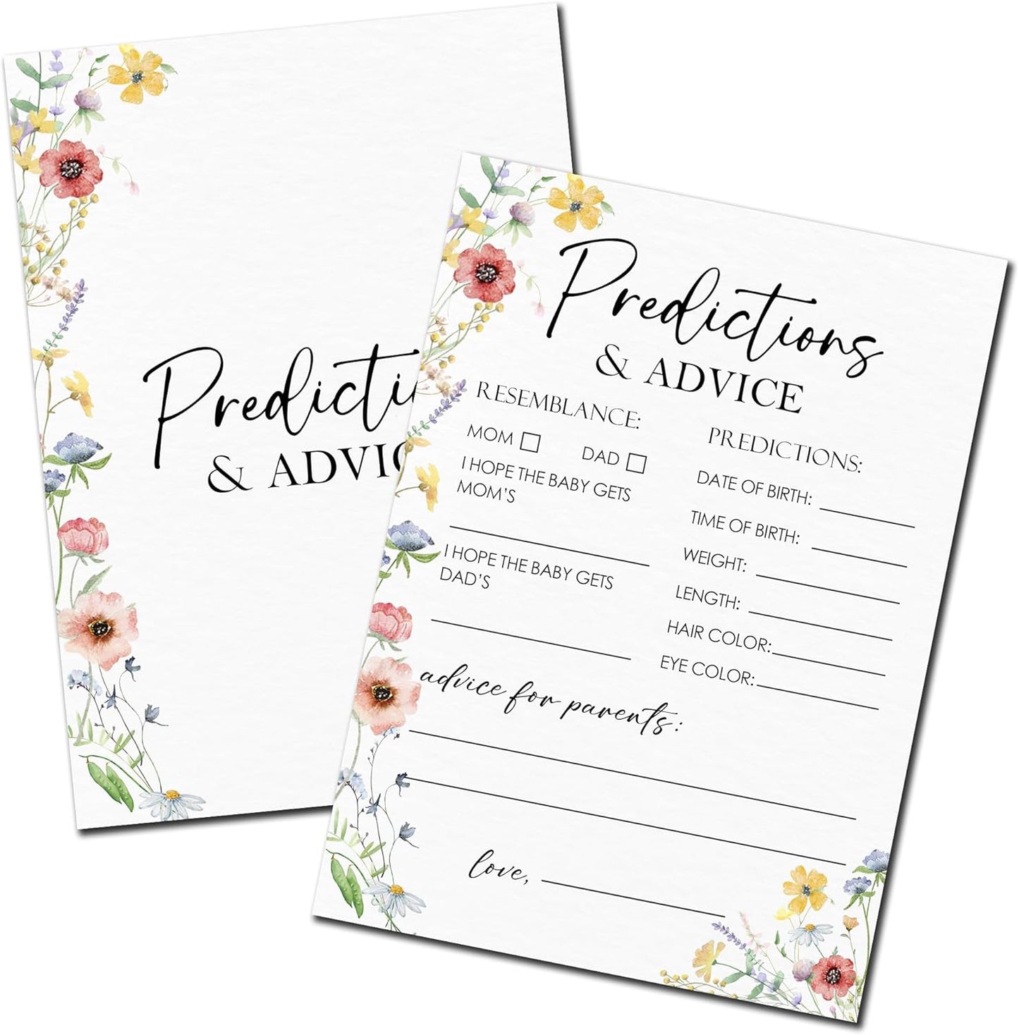 Spring Wildflowers Predictions & Advice Theme Baby Shower Games for New Parents - 50 Flowers Game Cards for Boys & Girls -Gender Neutral Gender Reveal Baby Announcement Activities Supplies & Decor-A02