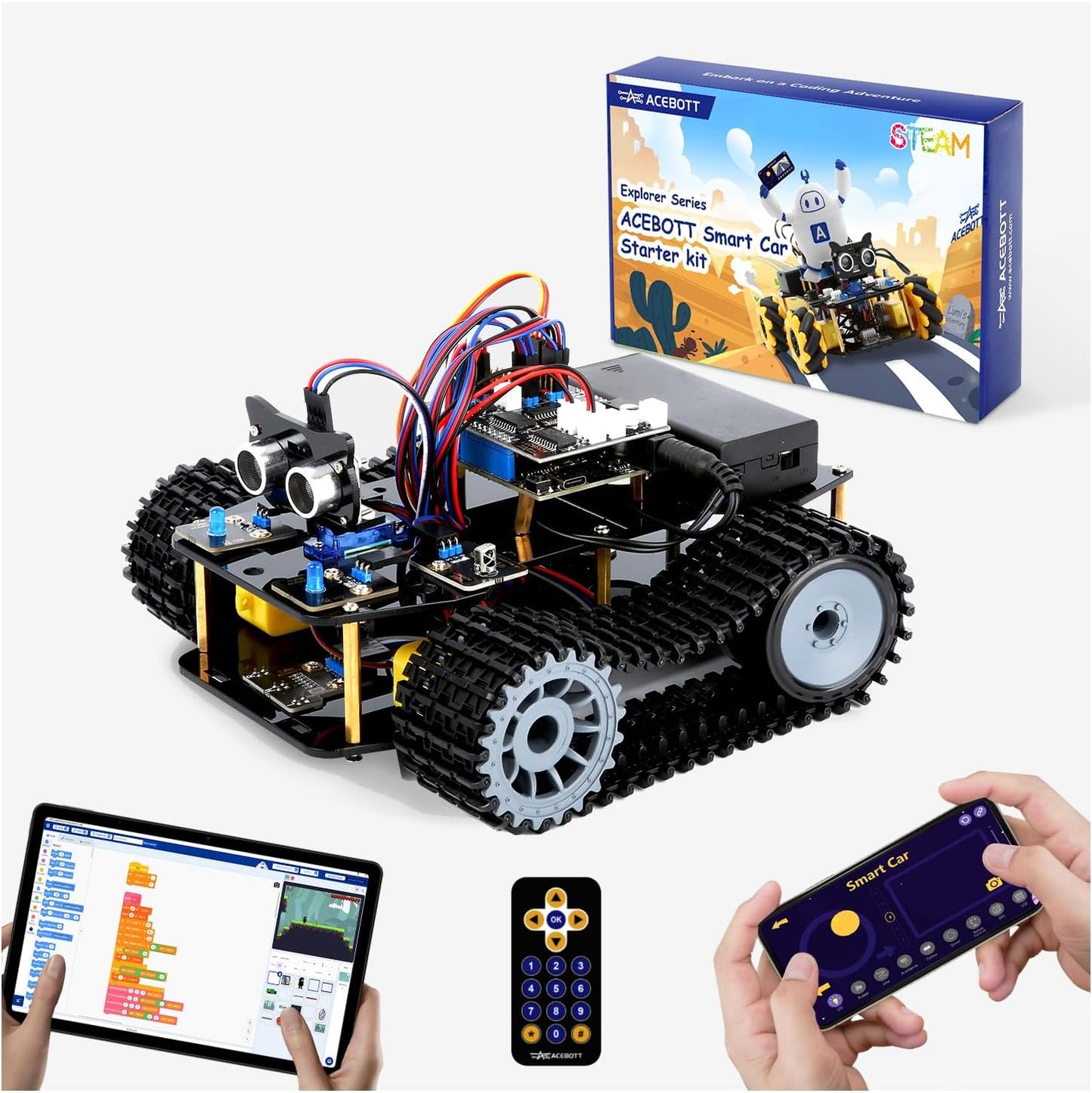 Robotics for Kids Ages 8-12, ACEBOTT Smart Robot Arm Car Kit with 5DOF, STEM Toys for Boys Age 8-12 12-16+, ESP32 Arduino/Python/Blockly Coding, App & Remote Control, STEM DIY Gift for Teens & Adults