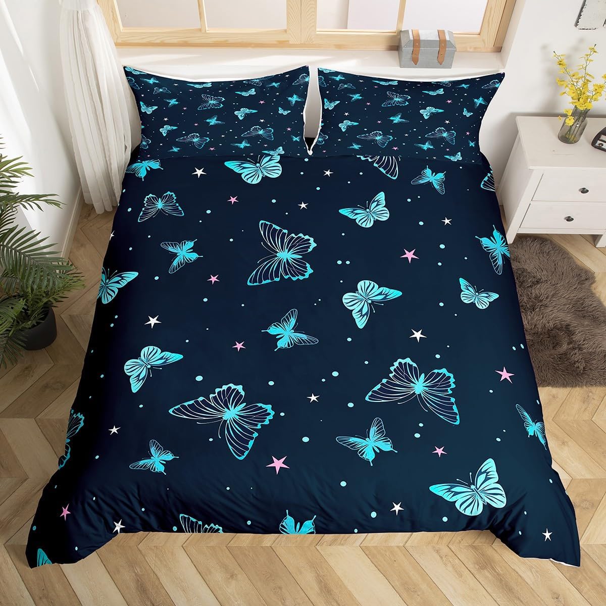 Drum Kit Duvet Cover,Kids Musical Instruments Bedding Set,Rock Music Comforter Cover for Boys Girls Room Decor,Neon Lighting Lightweight Bedspread Cover Twin Size with 1 Pillow Case(No Comforter)