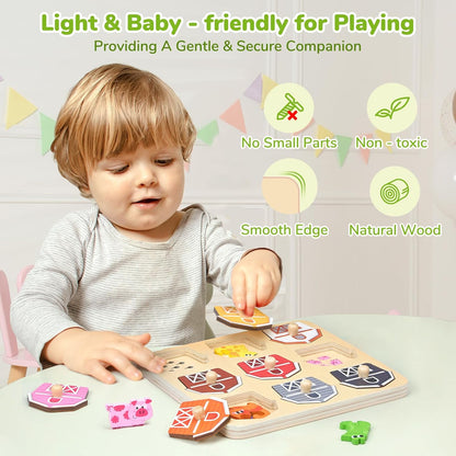 JoyCat Wooden Puzzles for Toddlers 1-3, Montessori Toys for 1 2 Year Old Boy Girl Birthday, Animal Match Farm Peg Puzzles, Preschool Learning Toys for Toddlers Age 1-2