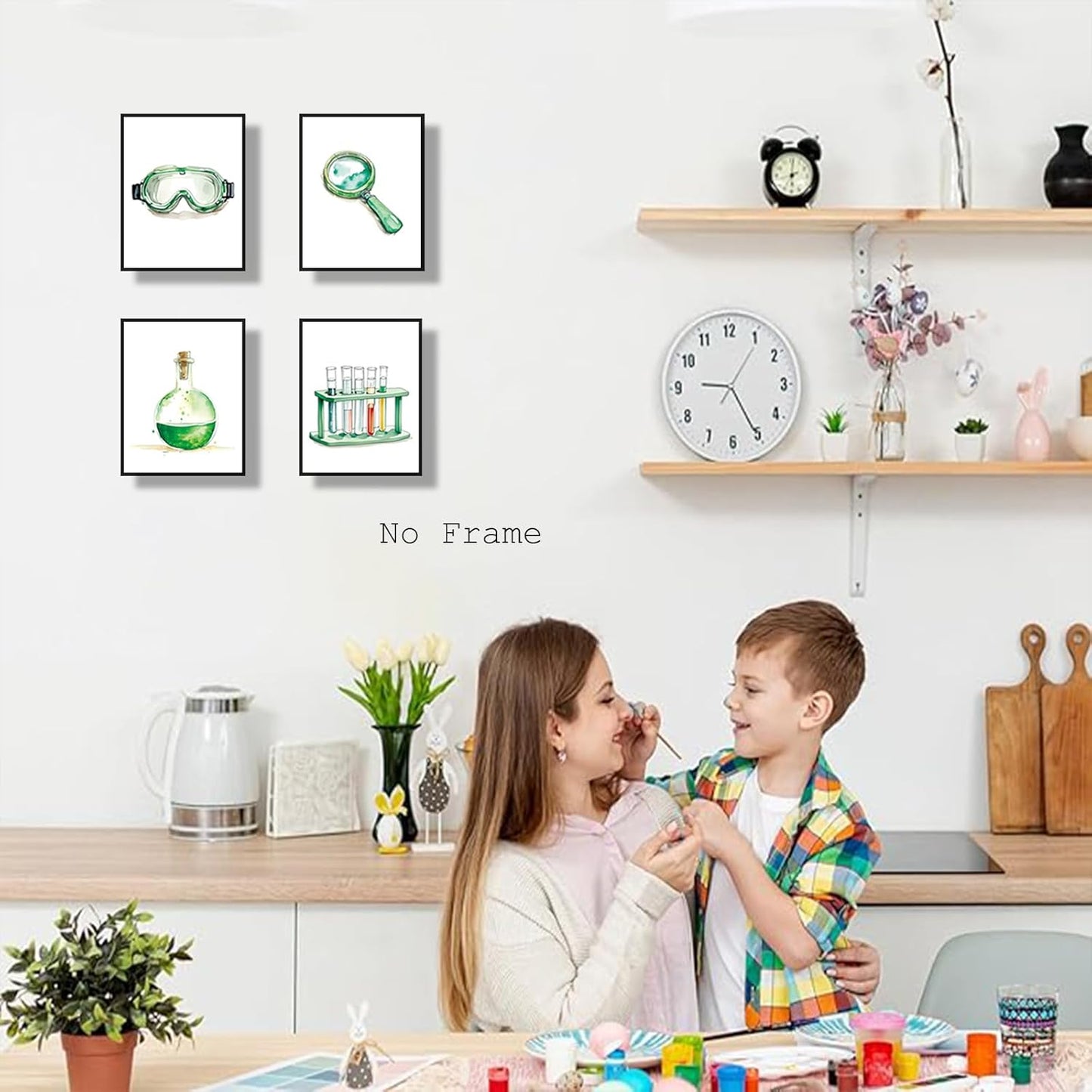 ZRYF Science wall art Prints,Green and Interesting Science Explore Canvas Posters,Chemistry Classroom Wall Prints for Laboratory Kids Classroom Bulletin Board Decor,Set of 4 (8"x10" Unframed)