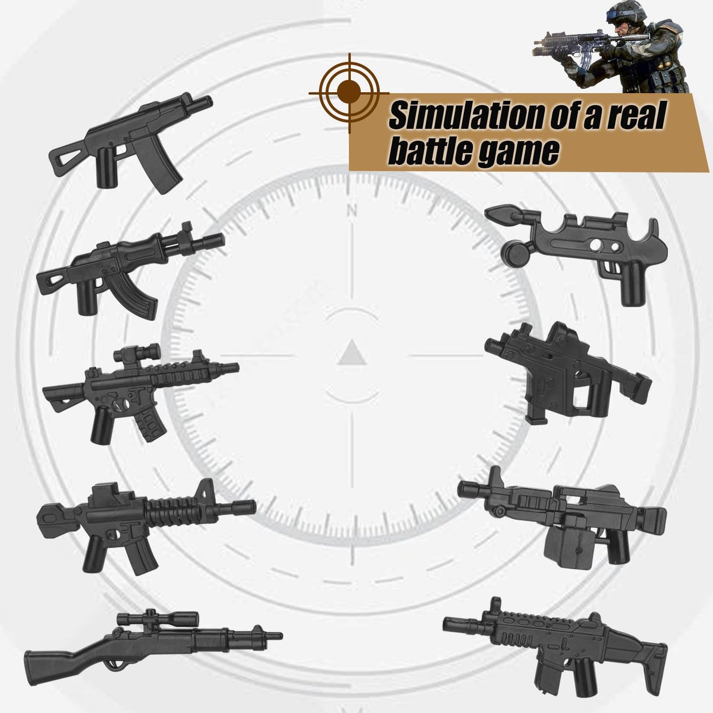 Weapons Pack Military Toy Set Building Blocks Model for Soldier Figures, Army Equipment Gear Kit Pieces and Parts Accessories Compatible with Major Brand