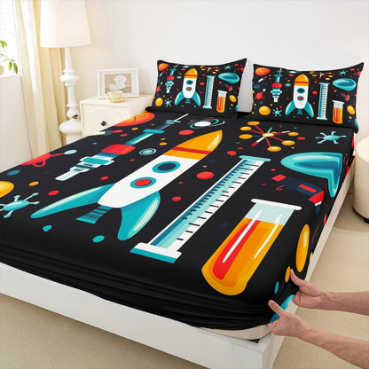 Chemistry Bed Sheets for Kids Teens Girls Boys,Chemical Experiment Fitted Sheet Twin,Science Themed Sheets for Math Lovers,Chemistry Lab Bedding Set,White and Black