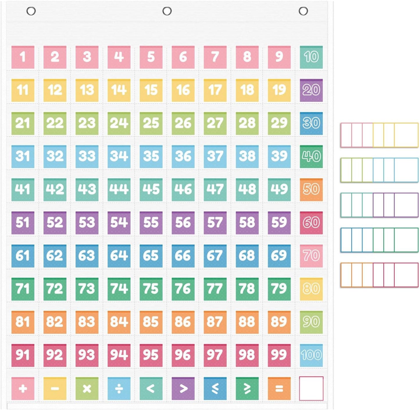 Hundreds Pocket Chart with 139 Cards, Includes Numbers Cards 1-100, 9 Math Symbol Cards & 30 Blank Cards | Classroom Math Wall Organizer for Counting, Place Value, Homeschool Activities(Black)