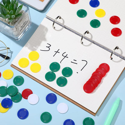 Skylety 1000 Pieces Plastic Poker Chips Bulk 5 Colors Counter Card for Kids Game Playing Learning Math Counting Bingo Game Blank Chips Card for Kids Reward, 0.86 Inch