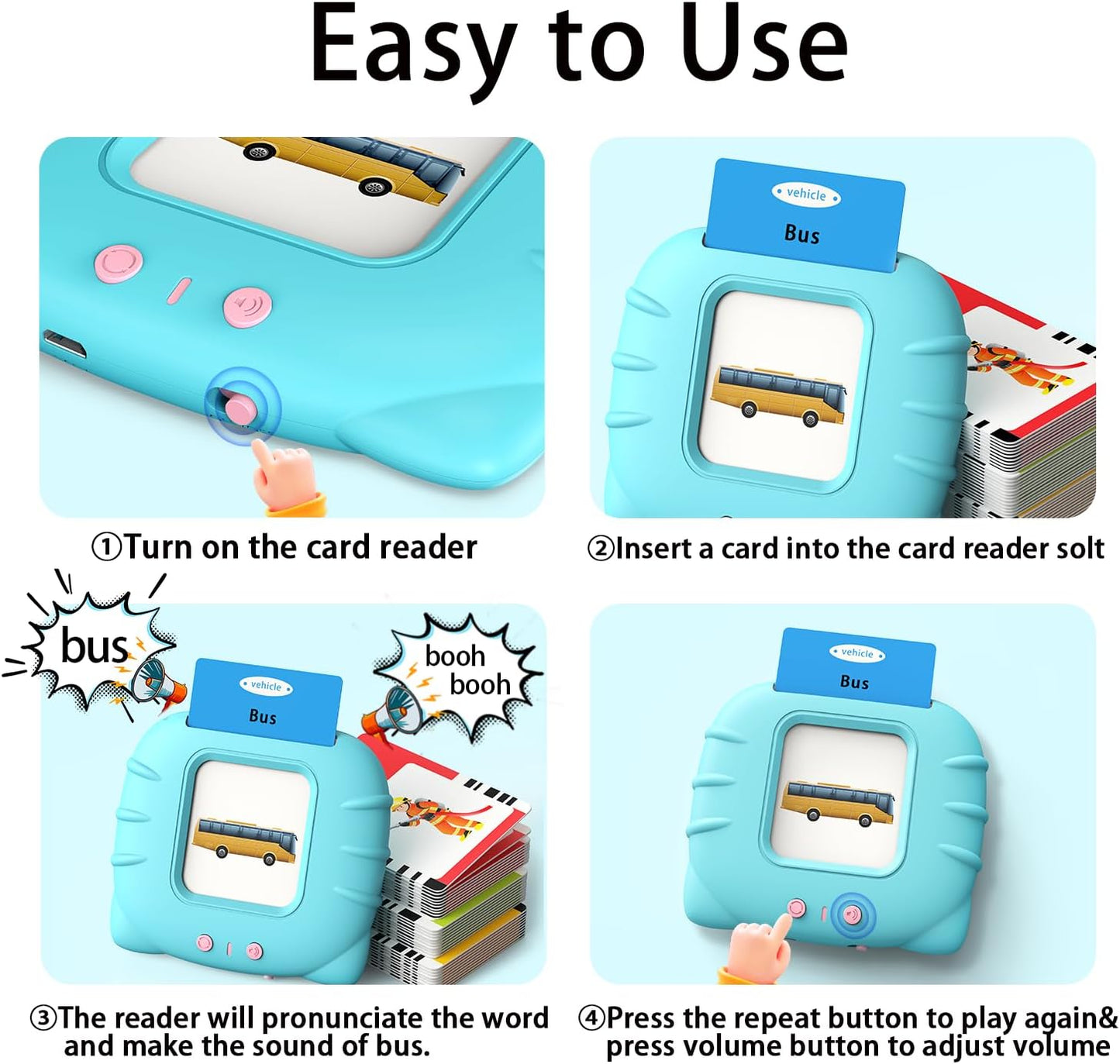 Kidzdo Educational Learning Toys for Toddlers, 540 Sight Words Talking Flash Cards with Music, Montessori Pocket Speech Therapy Toys, Teaching/Birthday Gifts for Ages 2 3 4 5 Years Old Girls (Pink)