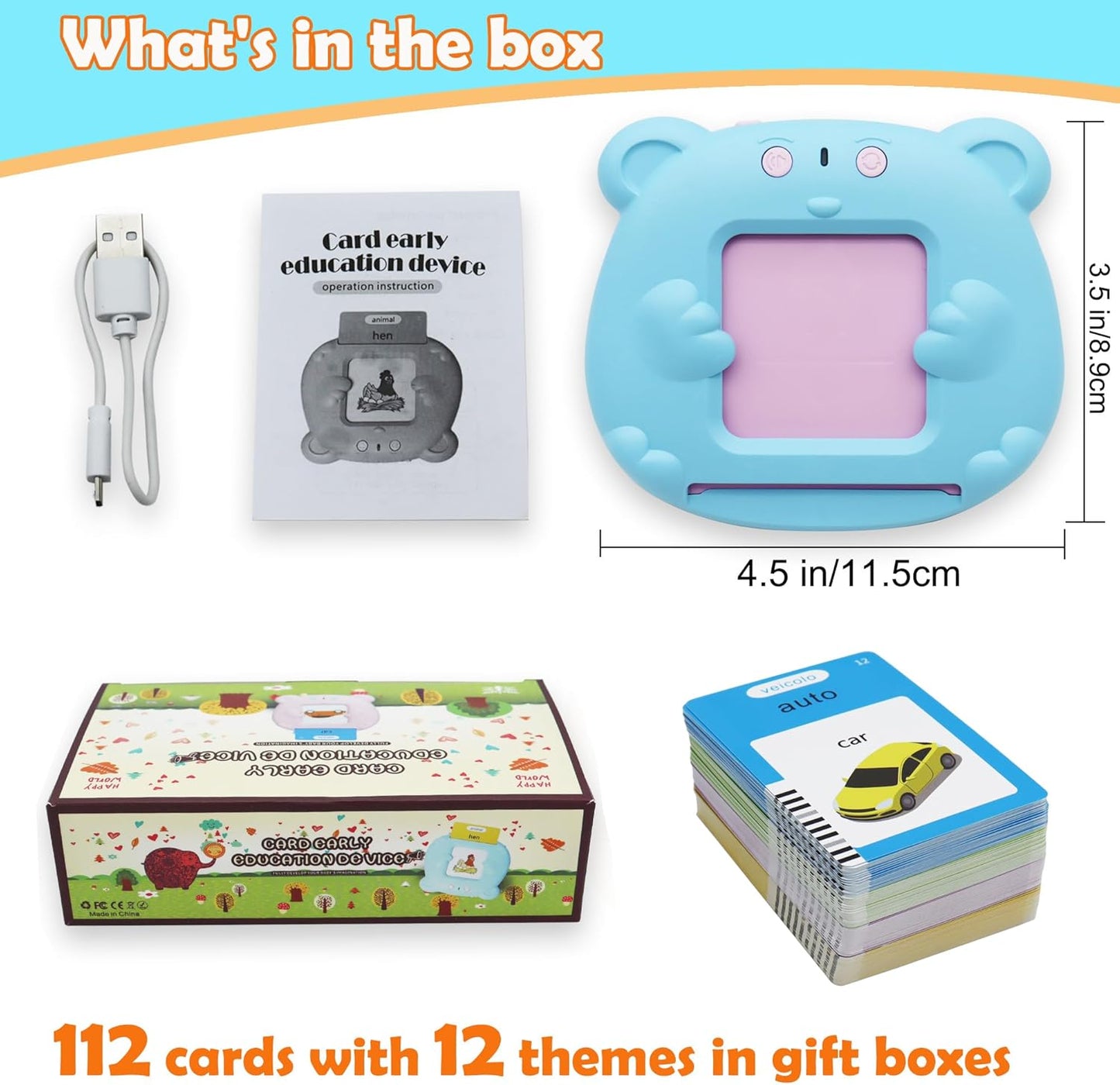 Spanish & English 510 Words Alphabet Bilingual Talking Flash Cards for 3-8 Years Toddlers, Pocket Speech Buddy Therapy Autism Toys, Educational Learning Interactive Toy for Boys Girls Kids Gifts Blue