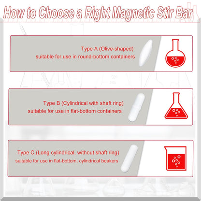 Magnetic Stir Bars with Magnetic Retriever Set, Lab Mixed Size PTFE Magnetic Stirrer Mixer Stir Bars PTFE Stiring Rod, 8x35mm, 8x30mm, 8x28mm, 7x30mm Magnetism for Laboratory Home DIY Project