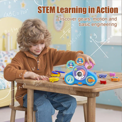 STEM Gears Toys for Kids Ages 3+, Creative Learning Building Blocks, 13Pcs Educational Construction Toy Set, Electric & Manual Dual Mode, Versatile Gear Playset Gift for Boys & Girls
