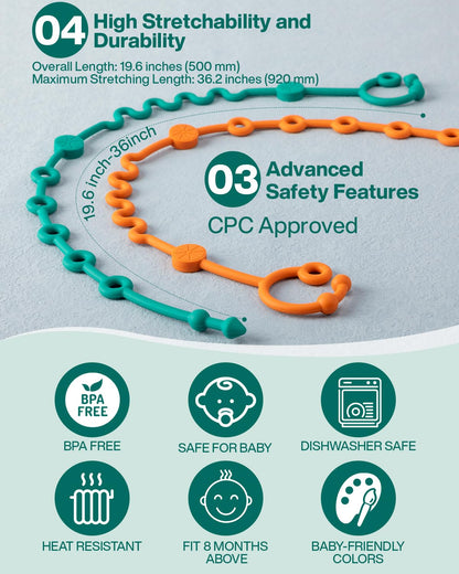 LittleHugs Toy Straps for Baby, 5pcs Adjustable Toy Holder for Stroller Accessories, Silicone Tether Pacifier Clip, No Throw Travel Essential Leash for High Chair, Car Seat (5-Pack)