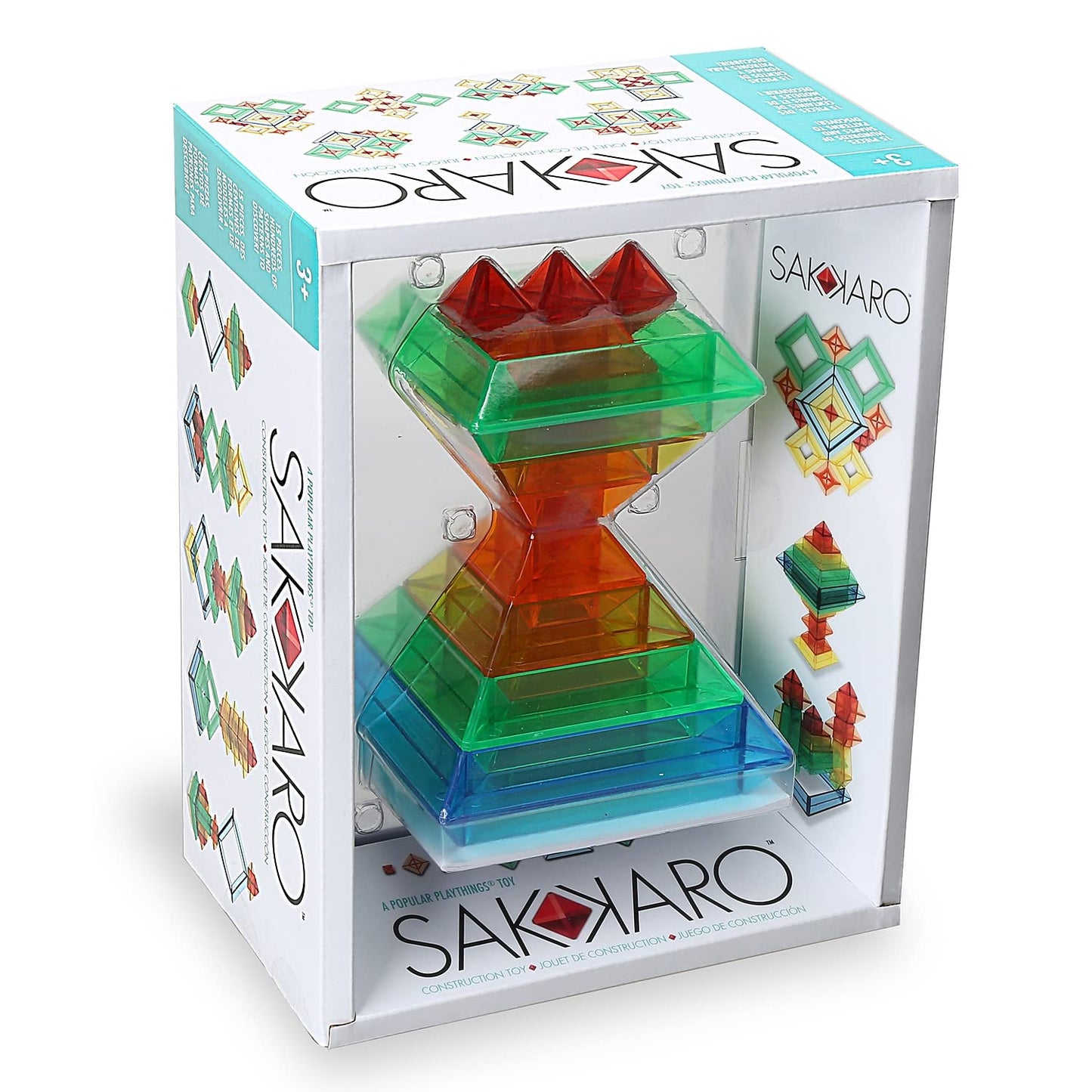 Popular Playthings Sakkaro Geometry Play Stacking Toy, Colorful Shape Building Puzzle, Stem Learning Gift for Kids Ages 3 & Up