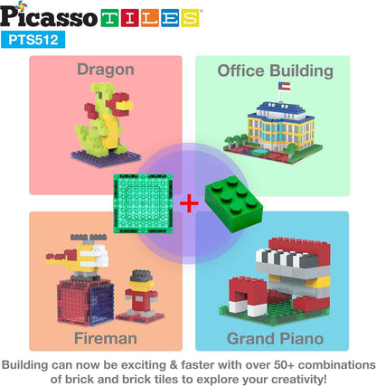 PicassoTiles 1016pcs Magnetic Tile & Building Brick Combo Construction STEM Toy Magnet Tiles for Creative Play Educational Toys for 3+ Large Bricks for Toddlers Compatible with Major Brands PTS1016