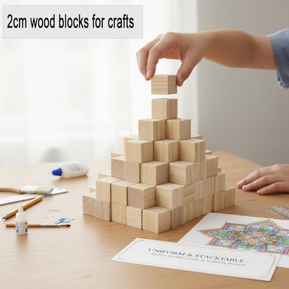 Wood Blocks for Crafts, Unfinished Wood Cubes, 2 Inch Natural Wooden Blocks, Pack of 8 Wood Square Blocks, Wooden Cubes for Arts and Crafts and DIY Projects