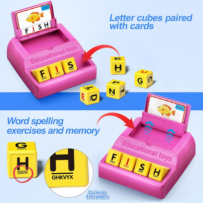 Montessori Matching Letter Game for Kids Ages 3-8 | Educational Learning Spelling Toys with Storage Function | Christmas Birthday Gifts for 3 4 5 6 Year Old Boys & Girls | Larger Blue (50% Bigger)