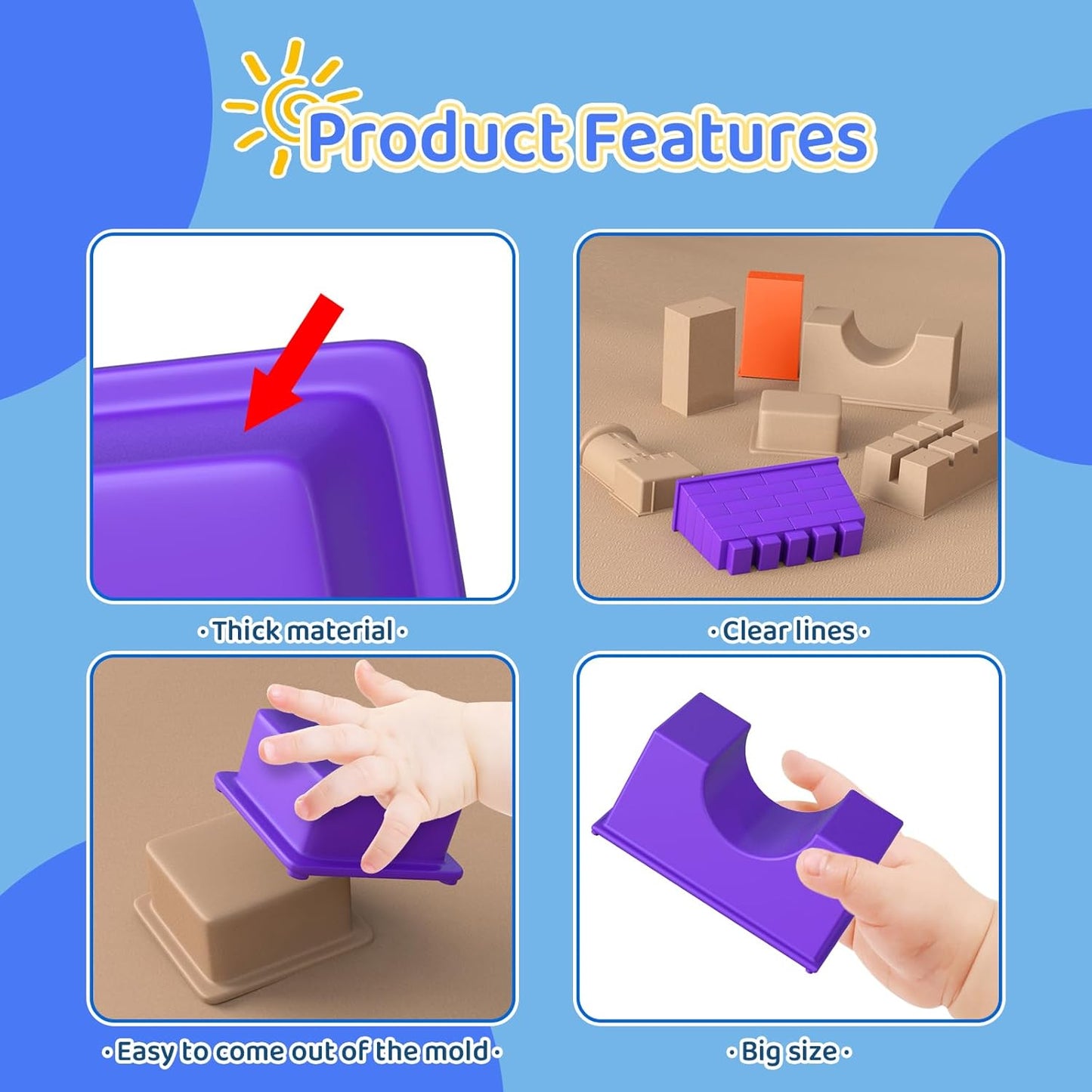 50 Ps Deluxe Sand Molds Tools Set, Sandbox Toddlers Toys, Beach Sand Castle Building, Indoor Outdoor Sensory Kids Play - Safari Animals, Mini Castles, Geometric Shapes Compatible with Any Molding