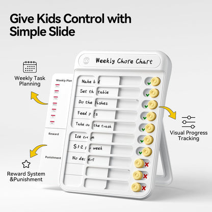 Magnetic Chore Chart for Kids, ADHD Tools for Kids to Do List Checklist Task Board Routine Chart Visual Schedule for Fridge with 10 Sliders and Magnetic Marker - White