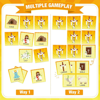 Fuutreo 82 Pcs Christian Memory Matching Games Religious Bible Matching Cards Memory Game Concentration Cards for Winter Holiday Educational Gifts Family Supplies